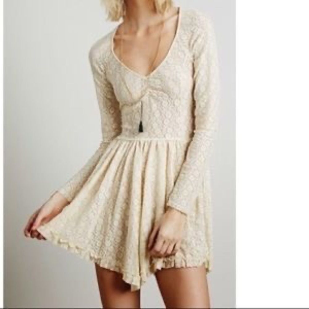 Free‎ People Cream Floral Lace Mini Dress Sz XS